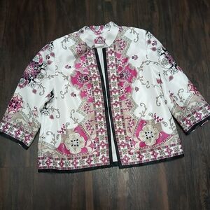 TanJay Women's Elegant Pink and White Patterned Blazer